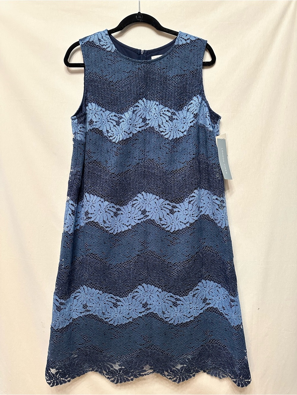 London Times Navy and Light Blue Lace Midi Dress